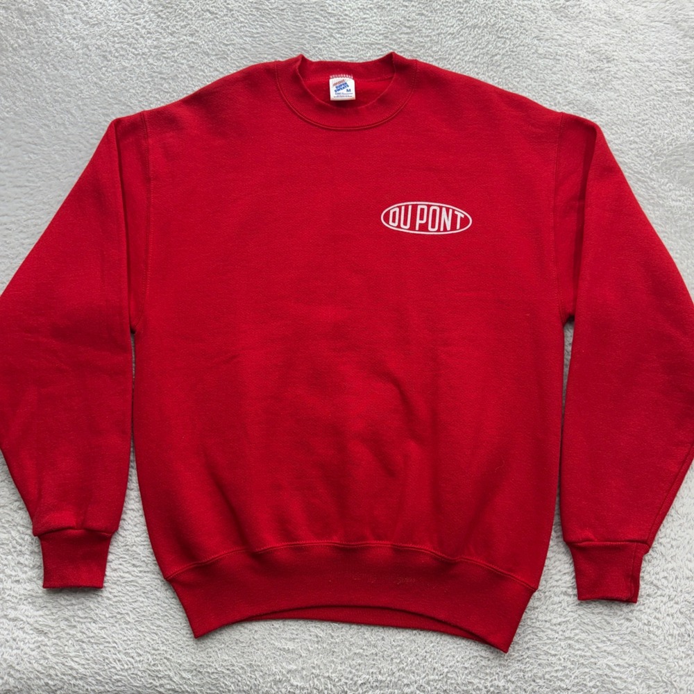 Vintage Jerzees Super Sweats DuPont Logo Red Crewneck Sweatshirt Mens Medium USA